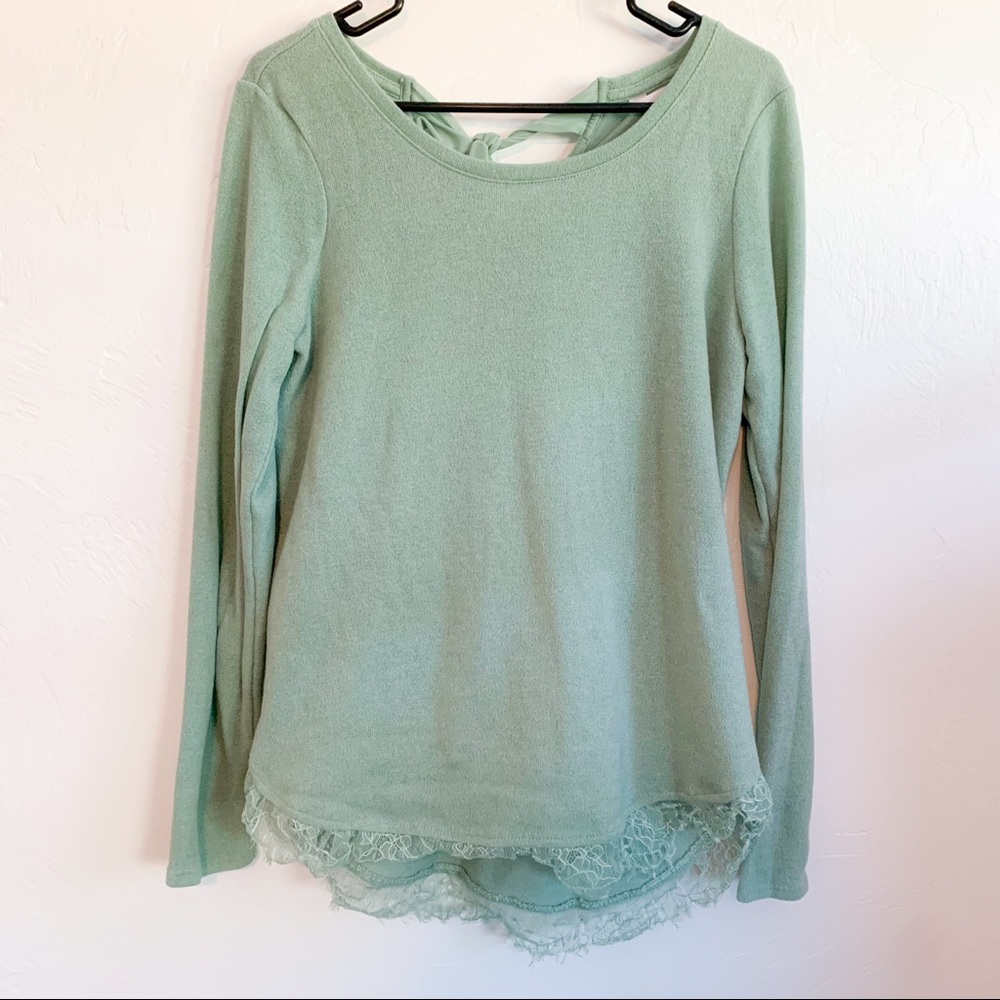 LC Lauren Conrad Long Sleeve Scoopneck Lace Trim Sweater